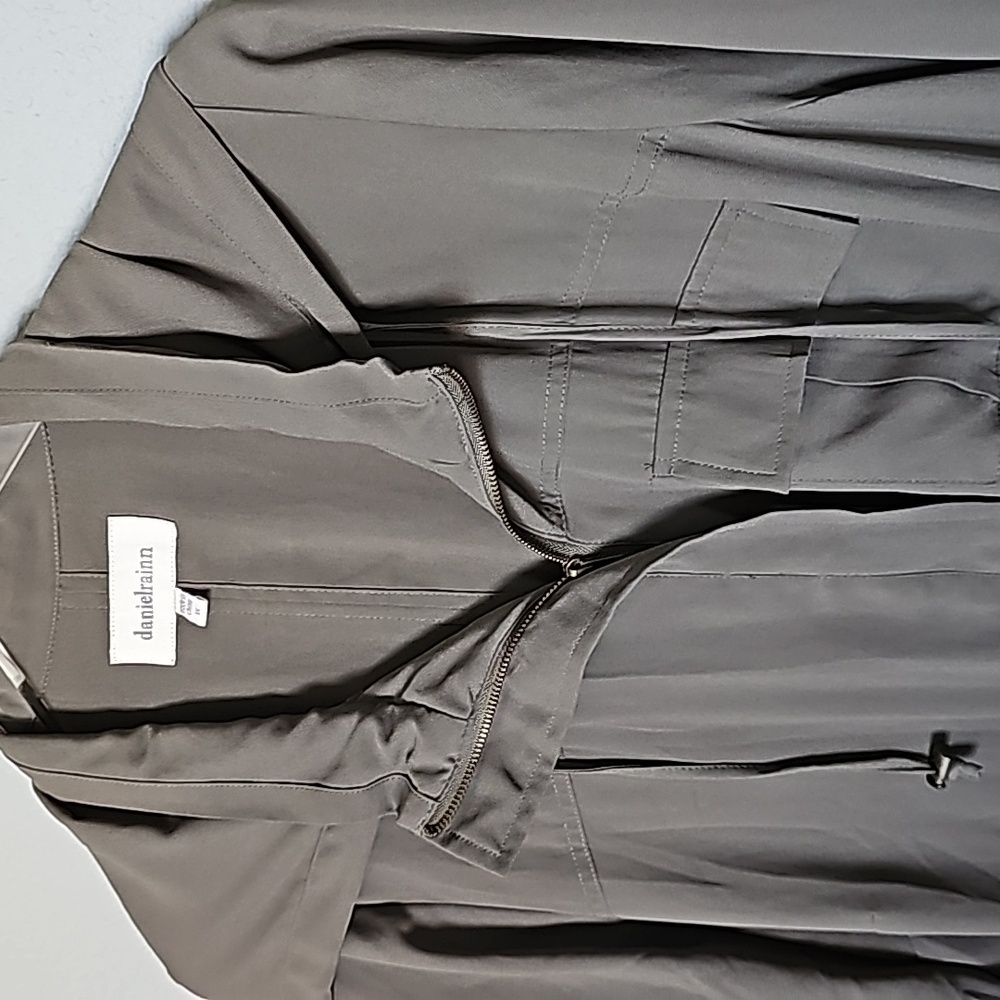 Daniel Rainn 1X Zip Up Crepe Cargo Utility Jacket Olive Green - Picture 4 of 10